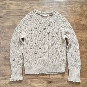 J.Crew Pointelle Scallop-Trim Sweater Size M Tan BM266